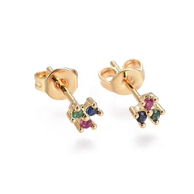 Brass Micro Pave Cubic Zirconia Stud Earrings EJEW-L224-13G-1