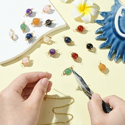 16Pcs 8 Style Natural Gemstone Connector Charms PALLOY-CJ00053-1