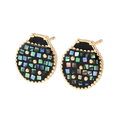 Brass Enamel Ladybird Stud Earrings EJEW-I322-11G-1