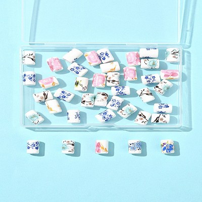 40Pcs Floral Printed Porcelain Beads PORC-FS0001-15-1