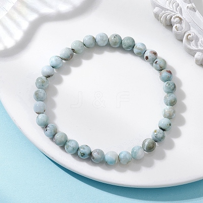 Natural Larimar Round Beads Stretch Bracelets for Women Men BJEW-JB13382-02-1