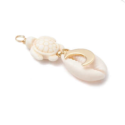 4Pcs 4 Styles Natural Cowrie Shell & Dyed Synthetic Turquoise Turtle Copper Wire Wrapped Pendants PALLOY-JF04035-02-1