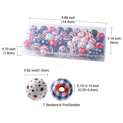 42Pcs 7 Styles Independence Day Theme Schima Wood Beads WOOD-FS0001-01-1