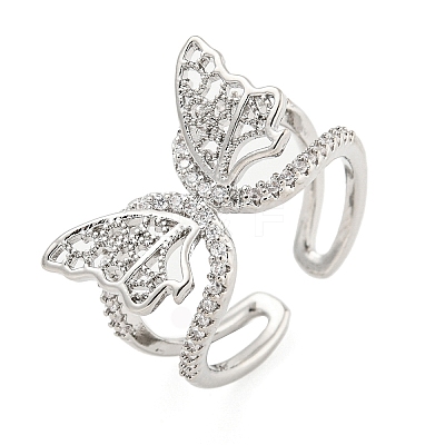304 Stainless Steel Cubic Zirconia Open Cuff Ring for Women LS-RJEW-S406-05P-01-1