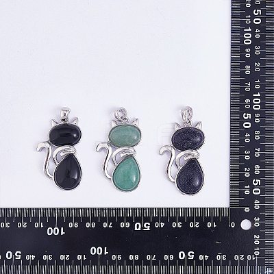 12Pcs 12 Style Natural & Synthetic Gemstone Kitten Pendants G-SZ0002-17-1