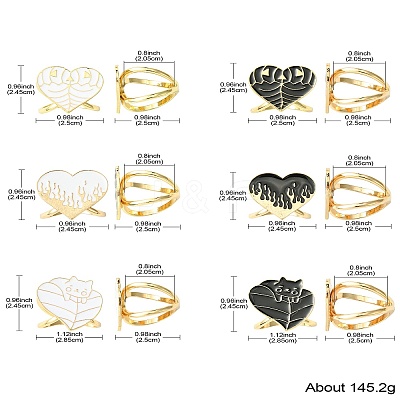 12Pcs 6 Styles Heart Golden Alloy Enamel Scarf Buckle Ring AJEW-CJ0001-34-1