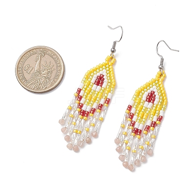 Natural Sunstone Rhombus Dangle Earrings EJEW-MZ00567-07-1
