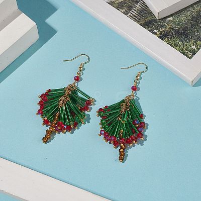 Glass Beaded Christmas Tree Dangle Earrings EJEW-JE05153-1