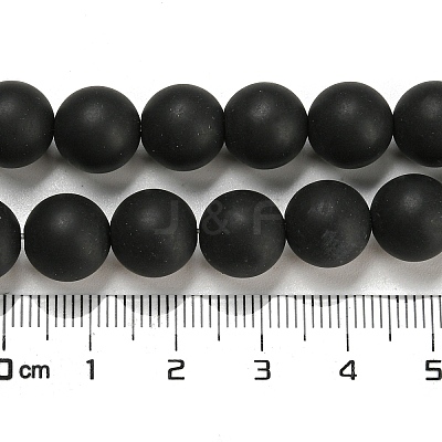 Frosted Natural Black Agate Round Beads Strands G-N0151-11-10mm-1