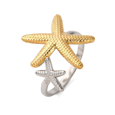 304 Stainless Steel Double Color Cuff Rings RJEW-S635-01GP-M-1