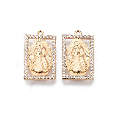 Brass Micro Pave Clear Cubic Zirconia Pendants KK-N232-173G-NF-1