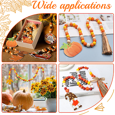 Thanksgiving Day Theme 5 Strands Spray Painted Natural Wood Beads Strands WOOD-SP0001-02C-1
