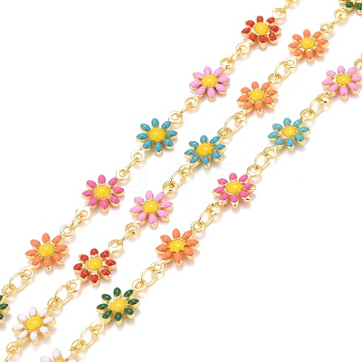 Brass Daisy Flower & Oval Link Chains CHC-I035-13G-08-1