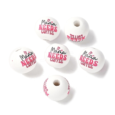 Mother's Day Theme Printed Wood European Beads WOOD-F016-06-1