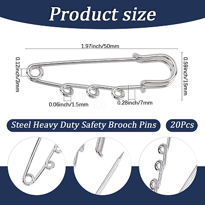20Pcs Steel Heavy Duty Safety Pins Brooch Pins DIY-SC0033-20-1