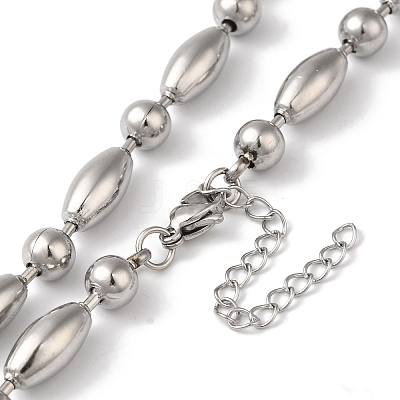 Non-Tarnish 304 Stainless Steel Rice Beads Necklace for Women NJEW-B107-02P-1