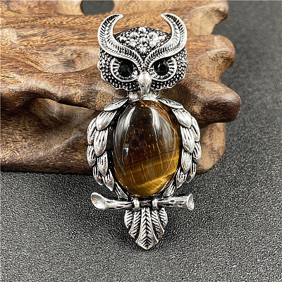 Antique Silver Alloy Owl Brooch Pins PW-WG382CA-09-1