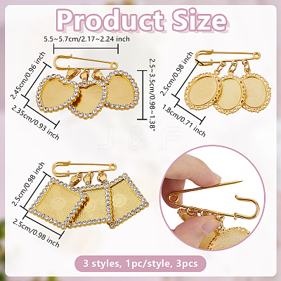 3Pcs 3 Styles Alloy Rhinestone Brooch Base Settings JEWB-OC00001-1