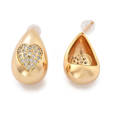 Teardrop Brass Micro Pave Clear Cubic Zirconia Stud Earrings EJEW-K286-07G-02-1
