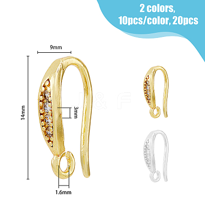 20Pcs 2 Colors Brass Micro Pave Clear Cubic Zirconia Earring Hooks KK-HY0002-81-1