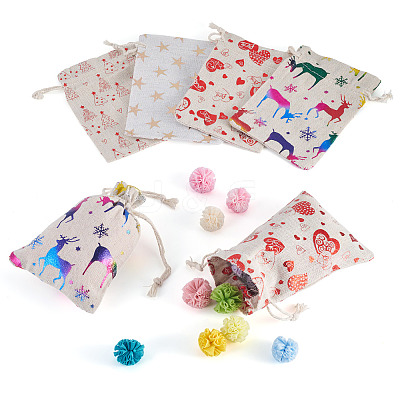 20Pcs 4 Styles Christmas Cotton Fabric Cloth Bag ABAG-TA0002-11-1