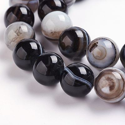Natural Black Striped Agate/Banded Agate Beads Strands G-J359-01-8mm-1