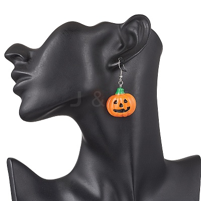 304 Stainless Steel Opaque Resin Pumpkin Dangle Earrings EJEW-JE06478-1
