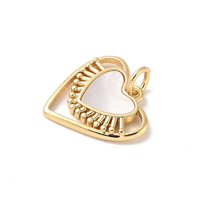 Brass Pave Natural White Shell Heart Charms with Jump Rings KK-S522-08A-G-1