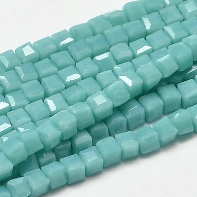 Faceted Cube Glass Beads Strands X-EGLA-J133-C06-1