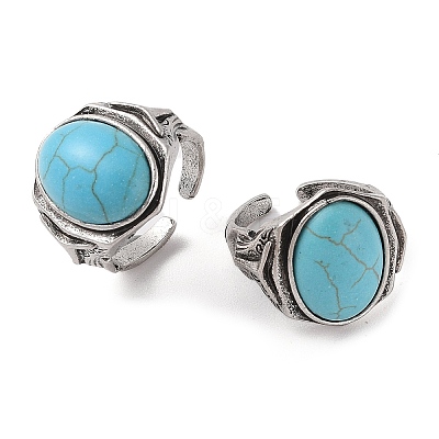 Oval Synthetic Turquoise Cuff Rings RJEW-B107-13AS-01-1