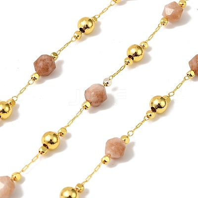Handmade Sunstone Faceted Round Beaded Chains CHC-F021-01G-02-1
