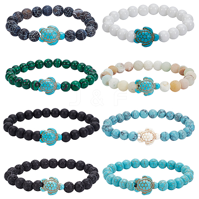 8Pcs 8 Colors Resin Tortoise Beaded Stretch Bracelets Set BJEW-AN0001-16-1