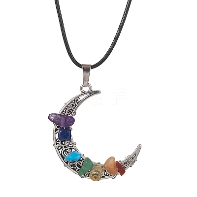 Tibetan Style Alloy Moon Pendant Necklace NJEW-JN04607-01-1