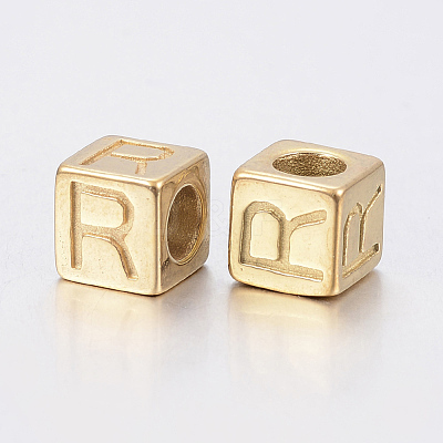 304 Stainless Steel Large Hole Letter European Beads X-STAS-H428-01G-R-1