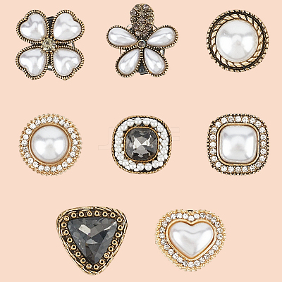 8Pcs 8 Styles Alloy & Glass & ABS Plastic Imitation Pearl Shoe Buckle Clips AJEW-CP0006-84-1