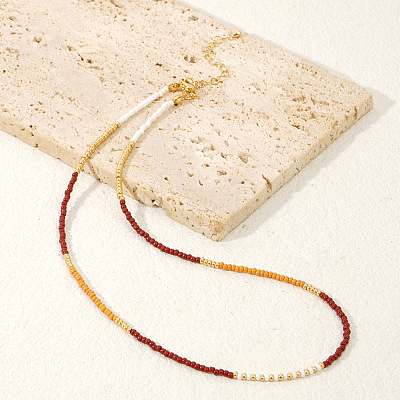 Vintage Short Colorful Glass Seed Beaded Necklace AF0855-1-1