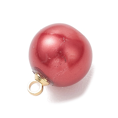 Baking Paint Pearlized Glass Pearl Round Charms with Brass Bails PALLOY-JF04896-1