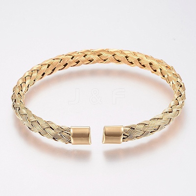 Ion Plating(IP) 304 Stainless Steel Cuff Bangles Torque Bangles X-BJEW-H570-27G-1