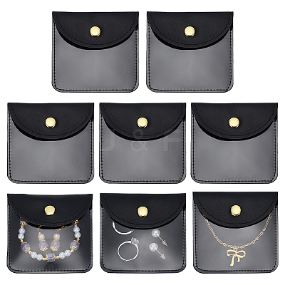 Square PU Leather & PVC Gift Jewelry Packaging Bags with Snap Button ABAG-WH0062-06A-1