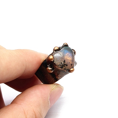 Natural Labradorite Heart Open Cuff Rings PW-WG21652-03-1