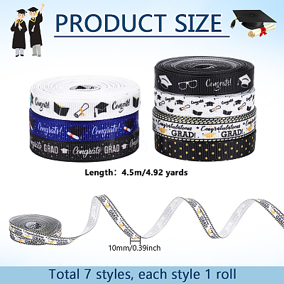 7 Roll 7 Colors Congrats Theme Polyester Printed Grosgrain Ribbon OCOR-PH0004-39-1