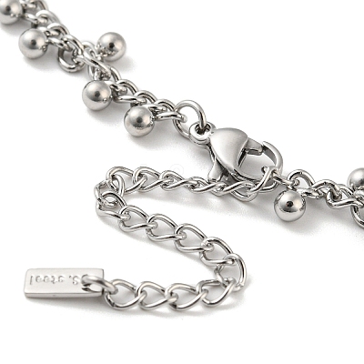 Non-Tarnish 304 Stainless Steel Round Ball Charms Link Chain Anklets AJEW-G054-01P-1
