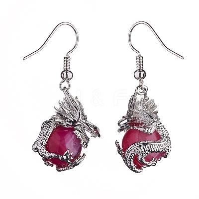 Gemstone Dragon Dangle Earrings EJEW-A092-06P-1