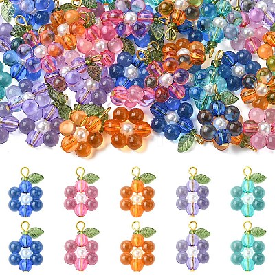 50Pcs 5 Colors Acrylic & ABS Plastic Pearl Pendants PALLOY-YW00199-1