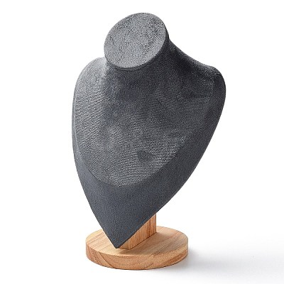 Velvet Bust Necklace Display Stands with Wooden Base ODIS-Q041-02C-01-1