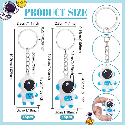 30Pcs 2 Styles Astronaut PVC & Iron Pendant Keychains KEYC-NB0001-84B-1