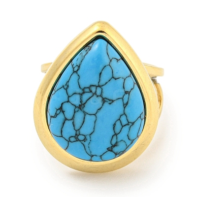 Ion Plating(IP) 304 Stainless Steel Synthetic Turquoise Cuff Rings G-Z056-09G-02-1