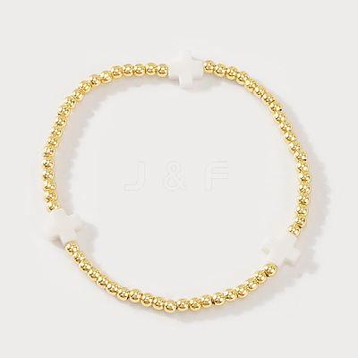 Brass Round Beaded Stretch Bracelets ZM9543-3-1