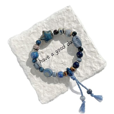 Star Handmade Porcelain & Cotton Cord Beaded Charm Bracelets FS-WGEFA71-01-1