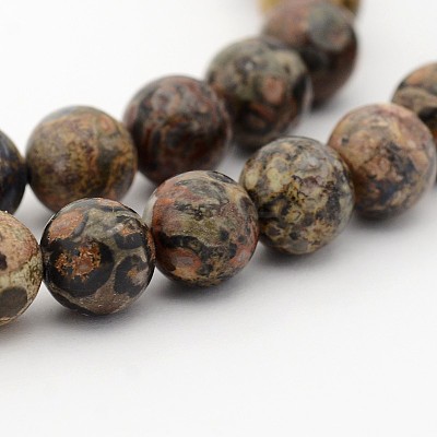 Natural Leopard Skin Jasper Round Bead Strands G-P070-77-12mm-1